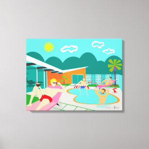 Retro Gay Pool Party Wrapped Canvas Afdrukken