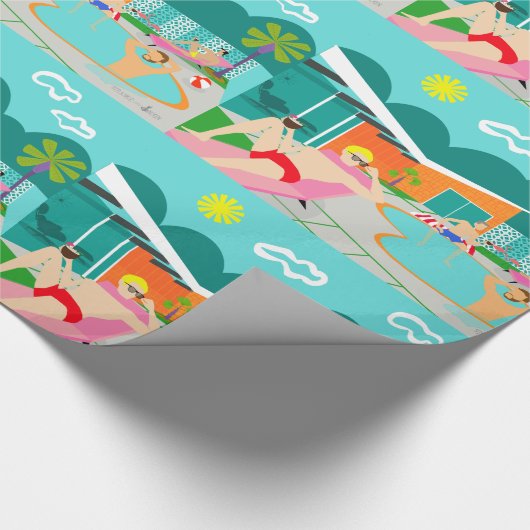 Retro Gay Pool Party Wrapping Paper Cadeaupapier (Hoek)