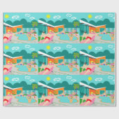 Retro Gay Pool Party Wrapping Paper Cadeaupapier (Vlak)