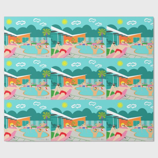 Retro Gay Pool Party Wrapping Paper Cadeaupapier (Vlak)