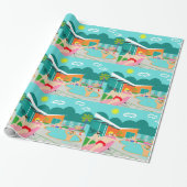 Retro Gay Pool Party Wrapping Paper Cadeaupapier (Uitgerold)