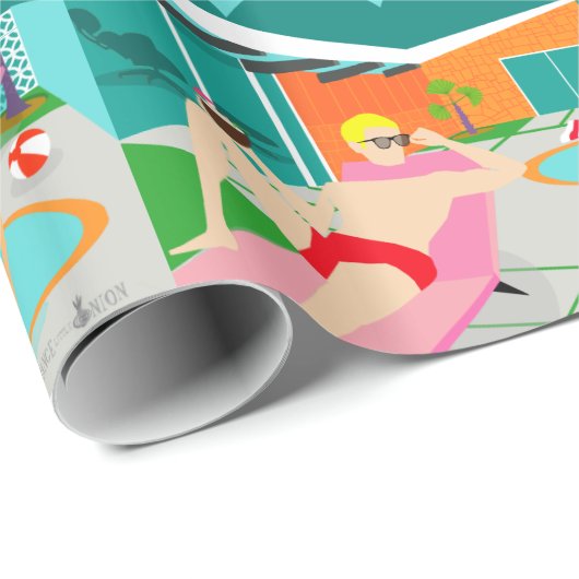 Retro Gay Pool Party Wrapping Paper Cadeaupapier (Rol Hoek)
