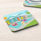 Retro Gay Roze Flamingo Pool Party Bier Onderzetter (Linkerzijde)