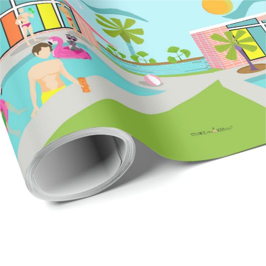 Retro Gay Roze Flamingo Pool Party Cadeaupapier (Rol Hoek)