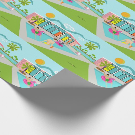 Retro Gay Roze Flamingo Pool Party Cadeaupapier (Hoek)