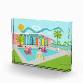 Retro Gay Roze Flamingo Pool Party Fotoblokken (Rechts)