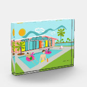 Retro Gay Roze Flamingo Pool Party Fotoblokken (Links)