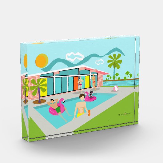 Retro Gay Roze Flamingo Pool Party Fotoblokken (Links)