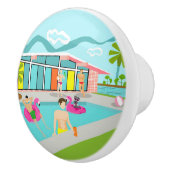 Retro Gay Roze Flamingo Pool Party Keramische Knop (Rechts)