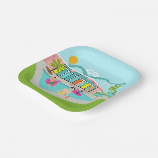 Retro Gay Roze Flamingo Pool Party Papieren Bordje (Gebogen)