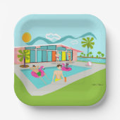 Retro Gay Roze Flamingo Pool Party Papieren Bordje (Voorkant)