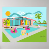 Retro Gay Roze Flamingo Pool Party Poster (Voorkant)