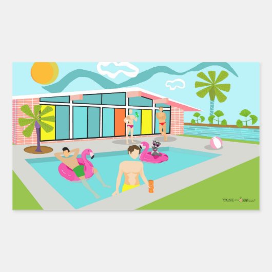 Retro Gay Roze Flamingo Pool Party Rechthoekige Sticker (Voorkant)