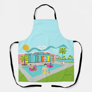 Retro Gay Roze Flamingo Pool Party Schort
