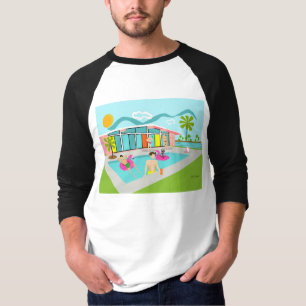 Retro Gay Roze Flamingo Pool Party T-shirt