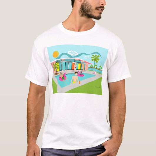 Retro Gay Roze Flamingo Pool Party T-shirt (Voorkant)