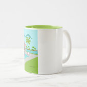 Retro Gay Roze Flamingo Pool Party Tweekleurige Koffiemok (Voorkant rechts)