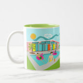 Retro Gay Roze Flamingo Pool Party Tweekleurige Koffiemok (Links)