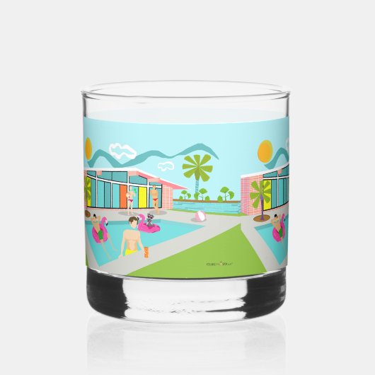 Retro Gay Roze Flamingo Pool Party Whisky Glas (Voorkant)