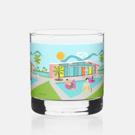 Retro Gay Roze Flamingo Pool Party Whisky Glas (Achterkant)