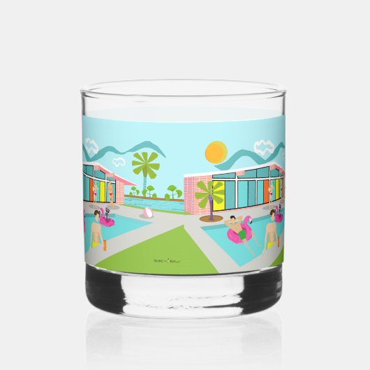 Retro Gay Roze Flamingo Pool Party Whisky Glas (Rechts)