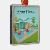 Retro Gay Roze Flamingo Zwembad Party Miami Metalen Ornament (Rechts)