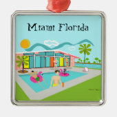 Retro Gay Roze Flamingo Zwembad Party Miami Metalen Ornament (Voorkant)