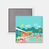 Retro Gay Zwembad Party Vierkante Magneet (Voorkant / Achterkant)