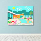 Retro Gay Zwembad Party Wrapped Canvas Print (Insitu (Houten vloer))