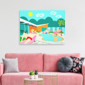 Retro Gay Zwembad Party Wrapped Canvas Print (Insitu (Woonkamer))