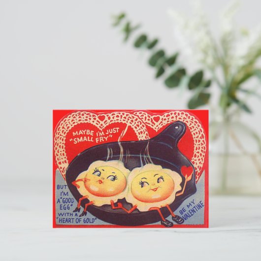  Retro Gebakken Eieren Valentijn Feestdagenkaart (Staand voorkant)