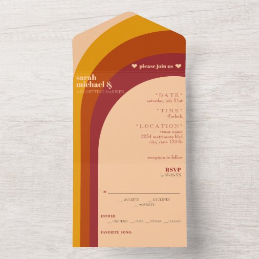 Retro gebogen boog streep bruiloft all in one uitnodiging (Binnen)