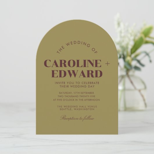 Retro Gebogen Gestreepte Trouw Uitnodiging (Staand voorkant)