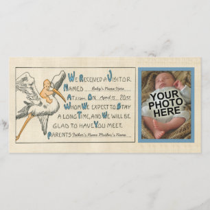 Retro geboorteaankondiging voor babyjongen en ooie aankondiging
