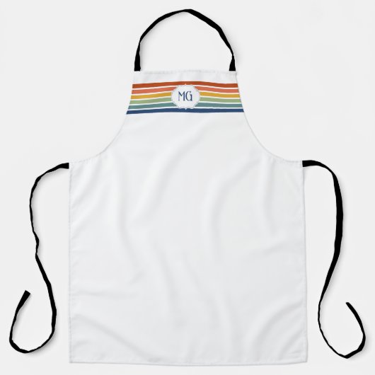 Retro Geborduurd Minimalistisch Strepen Schort (Voorkant)
