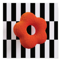 Retro gebreide bloem 3D kunstprint oranje, zwart&w
