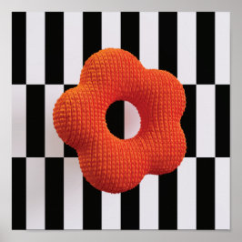 Retro gebreide bloem 3D kunstprint oranje, zwart&w Poster