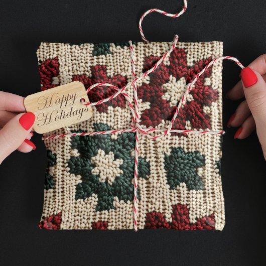 Retro Gebreide Rode Groene Kerst Trui Weer Cadeaupapier