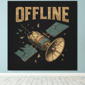 Retro Gebroken Satelliet "OFFLINE" Ruimte Kunst Canvas Afdruk (Insitu (Houten vloer))