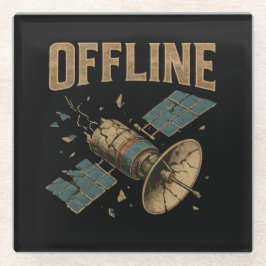 Retro Gebroken Satelliet "OFFLINE" Ruimte Kunst Glazen Onderzetter
