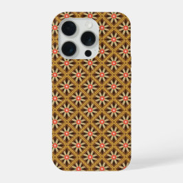 Retro gecentreerd geometrisch bloemmotief in diama iPhone 15 pro case