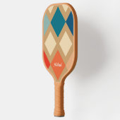 Retro Gecontroleerd beige Blauw Oranje Monogram Pickleball Paddle (Links)