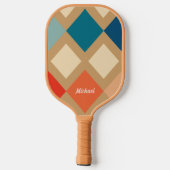 Retro Gecontroleerd beige Blauw Oranje Monogram Pickleball Paddle (Achterkant)