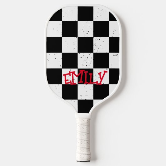 Retro Gecontroleerd Patroon zwart-wit Pickleball Paddle (Voorkant)