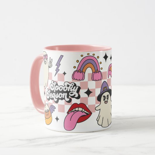 Retro gecontroleerd Spooky seizoen girly Happy Hal Mok (Voorkant links)