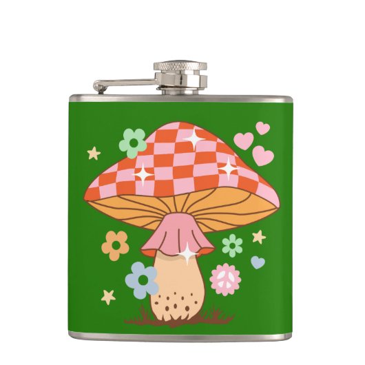 Retro Gecontroleerde paddenstoel Disco Ball Hippie Heupfles (Voorkant)