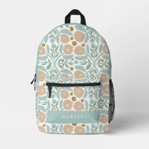Retro gedempt blauw bloemmotief bedrukte rugzak