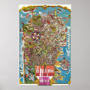 Retro Gedetailleerde San Francisco Kaart Poster 19