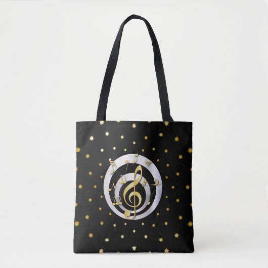 Retro Gedrukte Gouden en Zilveren effect Muzieknot Tote Bag (Voorkant)