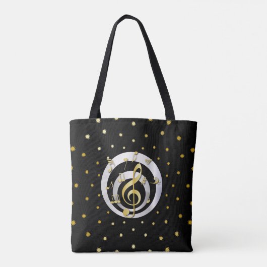 Retro Gedrukte Gouden en Zilveren effect Muzieknot Tote Bag (Achterkant)
